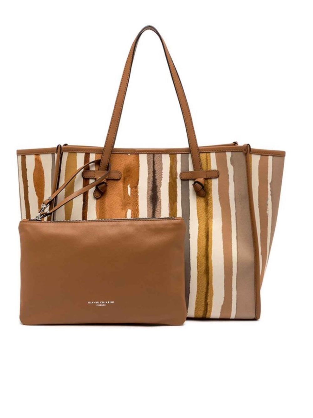 Gianni Chiarini Marcella Club Tote Bag in Naturale Canva Striped NWT
